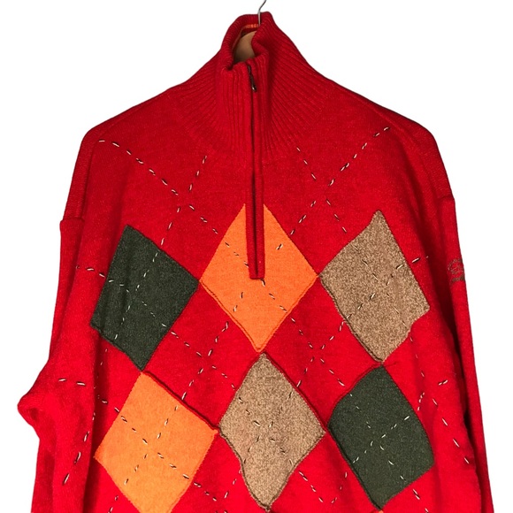 Paul & Shark 1/2 Zip Sweater Pullover Argyle Wool Red Diamond Knit Men's 2XL - Picture 2 of 12